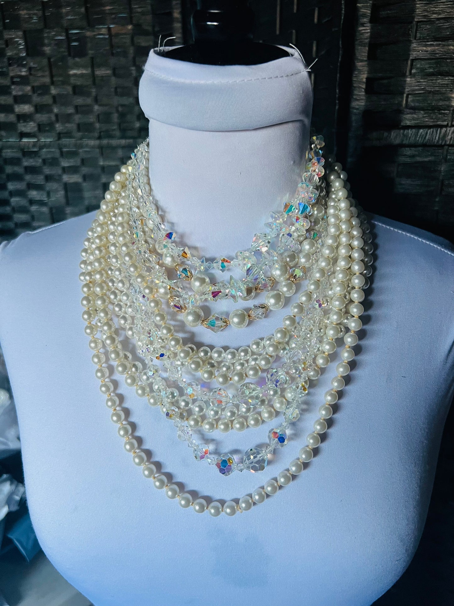 Layered pearls with iridescent necklace