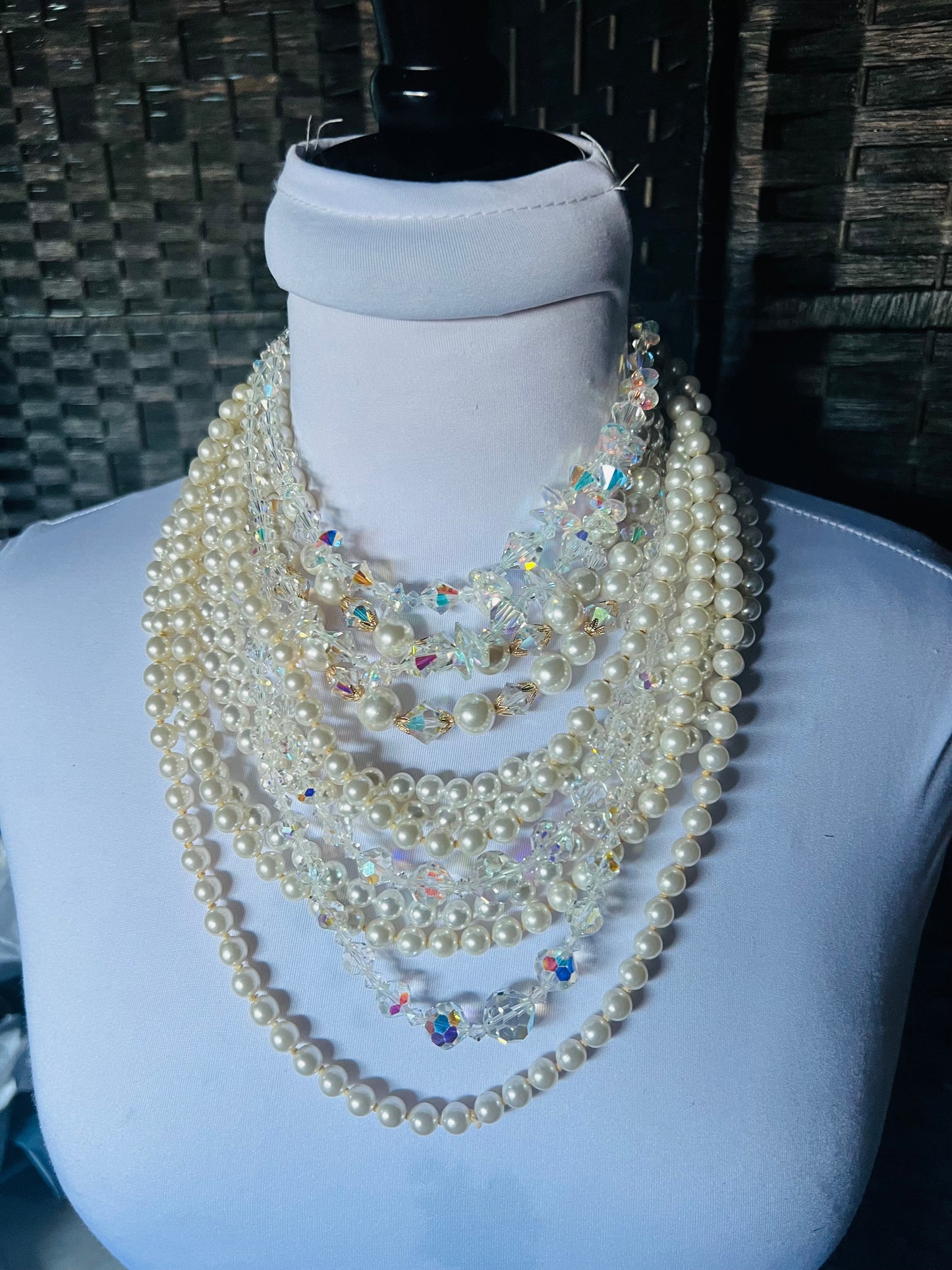 Layered pearls with iridescent necklace