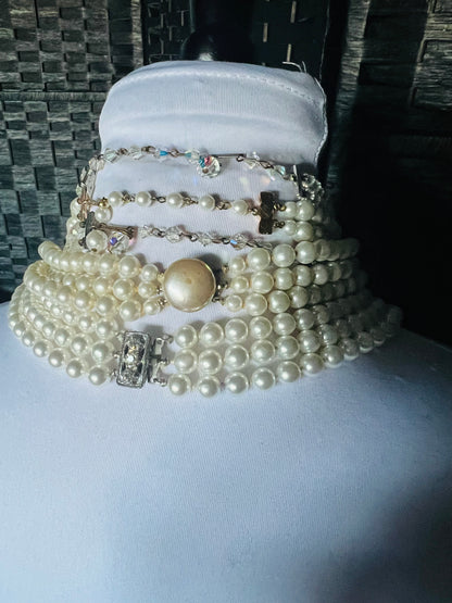 Layered pearls with iridescent necklace