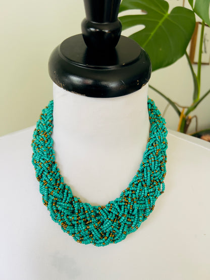 Teal vintage sea beads necklace