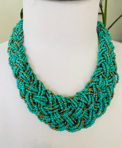 Teal vintage sea beads necklace