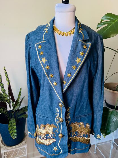 Vintage Denim blazer with gold accents