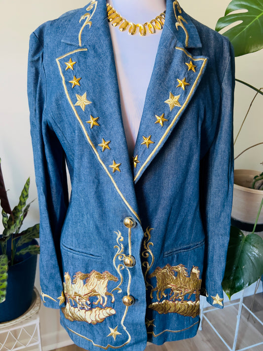 Vintage Denim blazer with gold accents