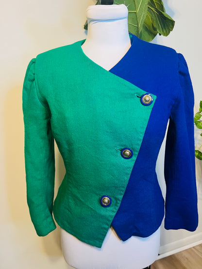 Vintage wool, Kelly Green Royal blue blazer