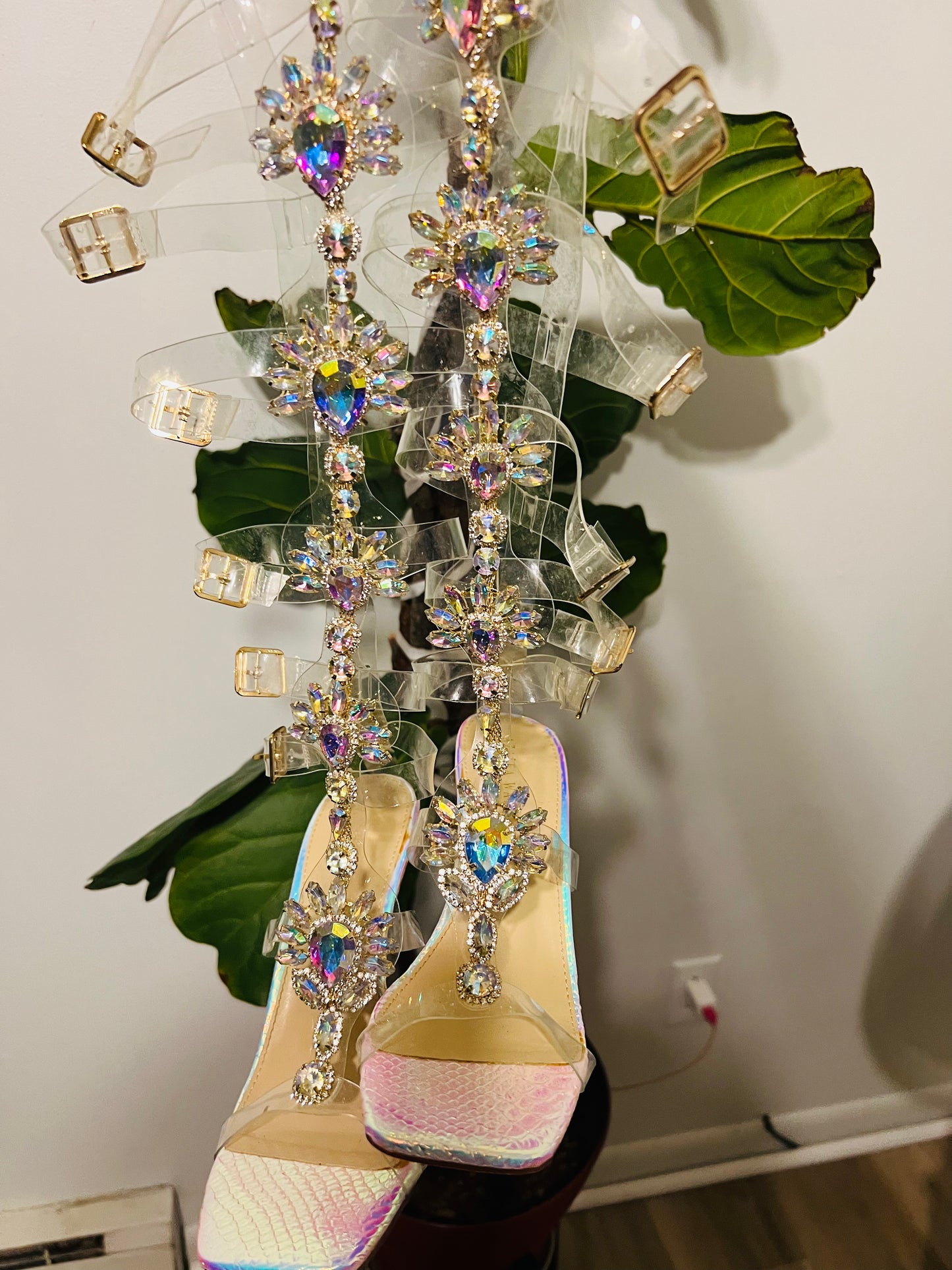 Jewel iridescent sandal heels