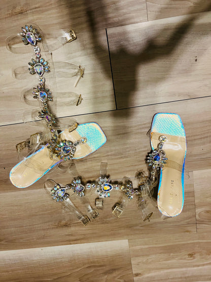 Jewel iridescent sandal heels