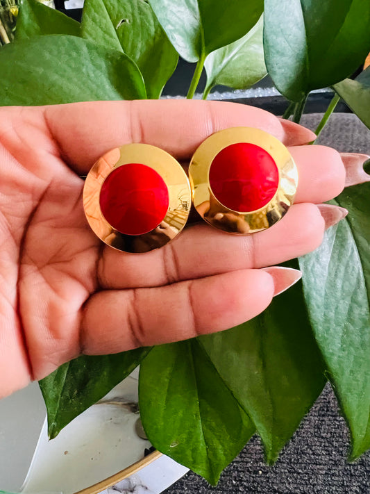 Golden and Red vintage pierced earrings