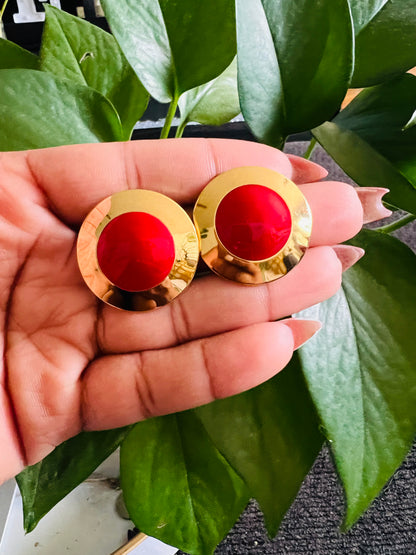 Golden and Red vintage pierced earrings