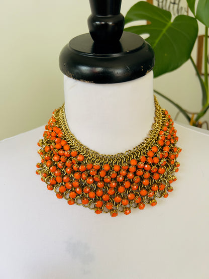 Gold and orange beaded choker