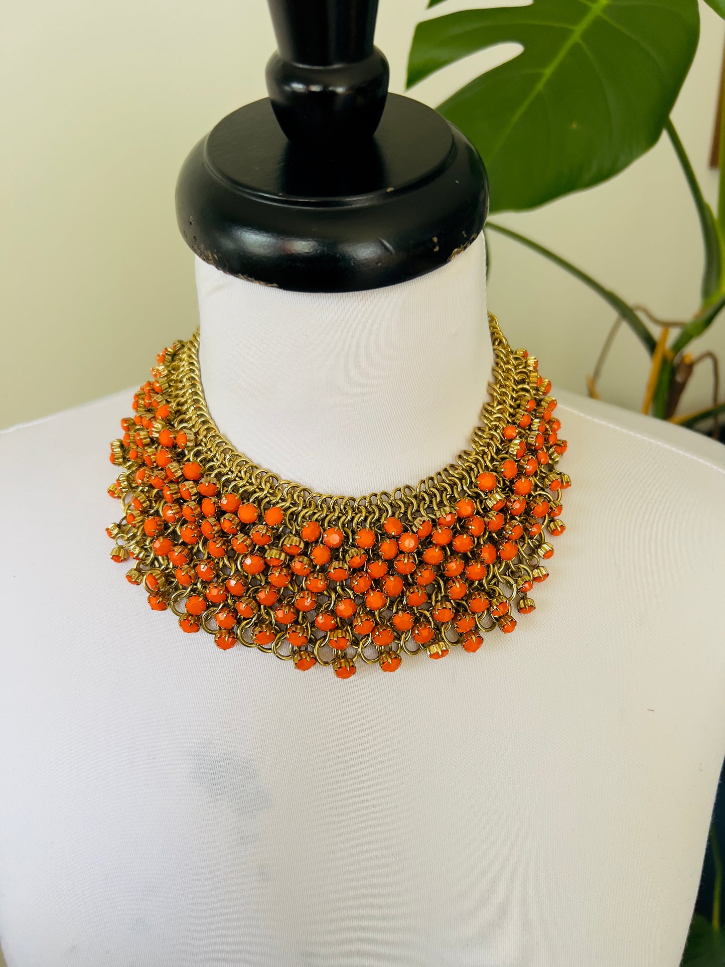 Gold and orange beaded choker