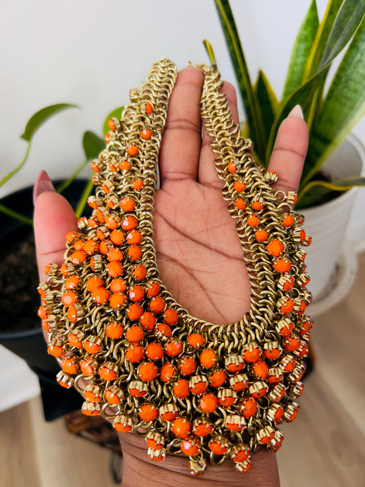 Gold and orange beaded choker