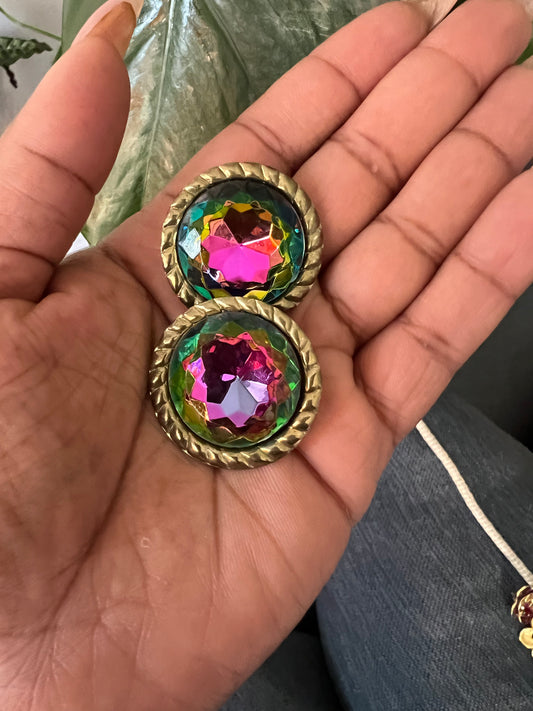 Vintage iridescent clip on earrings